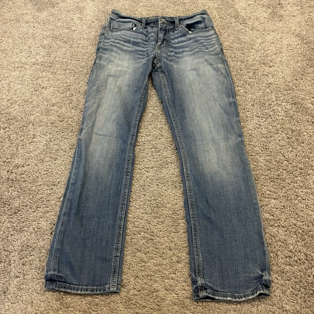 BKE Buckle Alec Men's Straight Flex Fit Blue Jeans Size 30s ( 30x30 ) Whiskered